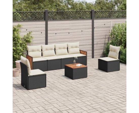 vidaXL 7-cz. zestaw wypoczynkowy do ogrodu, z poduszkami, czarny Dārza mēbeļu komplekti