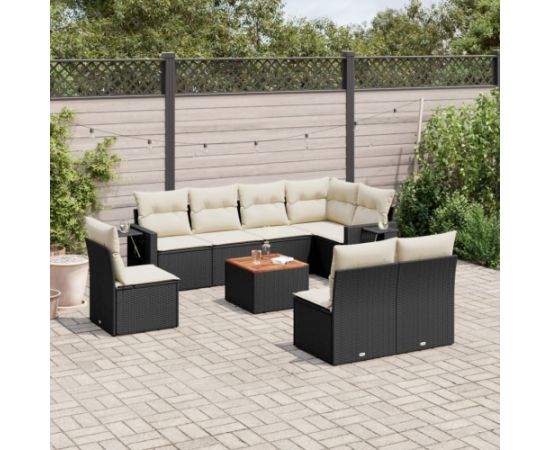 vidaXL 9-cz. zestaw wypoczynkowy do ogrodu, z poduszkami, czarny Dārza mēbeļu komplekti