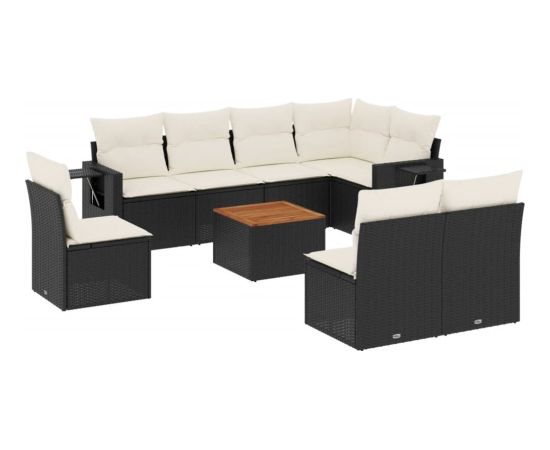 vidaXL 9-cz. zestaw wypoczynkowy do ogrodu, z poduszkami, czarny Dārza mēbeļu komplekti