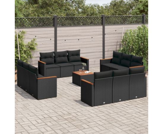 vidaXL 13-cz. zestaw mebli do ogrodu, poduszki, czarny, rattan PE Dārza mēbeļu komplekti