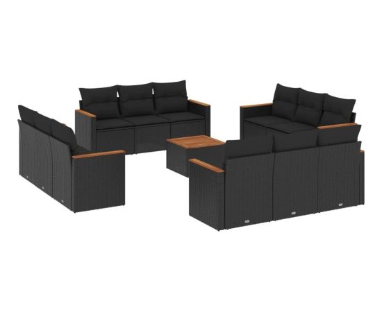 vidaXL 13-cz. zestaw mebli do ogrodu, poduszki, czarny, rattan PE Dārza mēbeļu komplekti