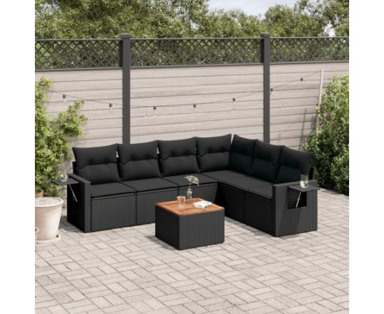 vidaXL 7-cz. zestaw wypoczynkowy do ogrodu, z poduszkami, czarny Dārza mēbeļu komplekti