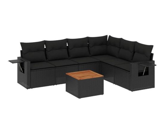 vidaXL 7-cz. zestaw wypoczynkowy do ogrodu, z poduszkami, czarny Dārza mēbeļu komplekti