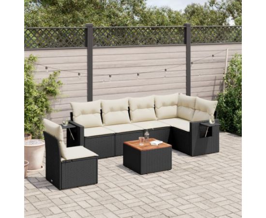 vidaXL 7-cz. zestaw wypoczynkowy do ogrodu, z poduszkami, czarny Dārza mēbeļu komplekti