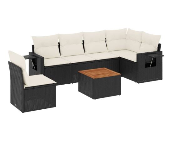 vidaXL 7-cz. zestaw wypoczynkowy do ogrodu, z poduszkami, czarny Dārza mēbeļu komplekti