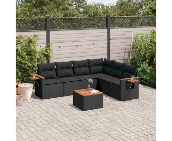 vidaXL 7-cz. zestaw wypoczynkowy do ogrodu, z poduszkami, czarny Dārza mēbeļu komplekti