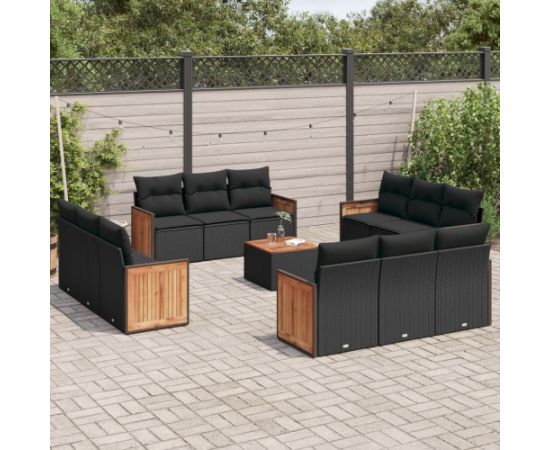 vidaXL 13-cz. zestaw mebli do ogrodu, poduszki, czarny, rattan PE Dārza mēbeļu komplekti