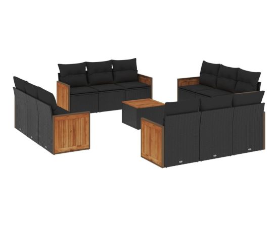 vidaXL 13-cz. zestaw mebli do ogrodu, poduszki, czarny, rattan PE Dārza mēbeļu komplekti