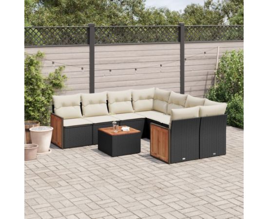 vidaXL 9-cz. zestaw wypoczynkowy do ogrodu, z poduszkami, czarny Dārza mēbeļu komplekti