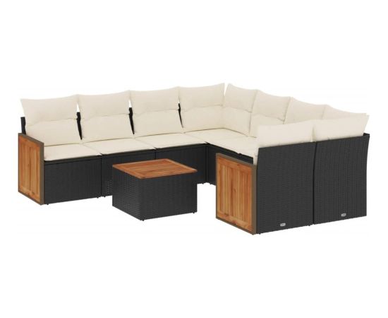 vidaXL 9-cz. zestaw wypoczynkowy do ogrodu, z poduszkami, czarny Dārza mēbeļu komplekti