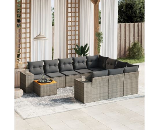 vidaXL 11-cz. zestaw mebli ogrodowych z poduszkami, szary rattan PE Dārza mēbeļu komplekti