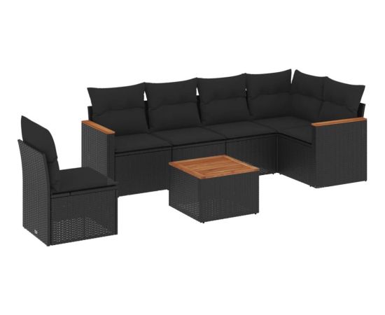 vidaXL 7-cz. zestaw wypoczynkowy do ogrodu, z poduszkami, czarny Dārza mēbeļu komplekti