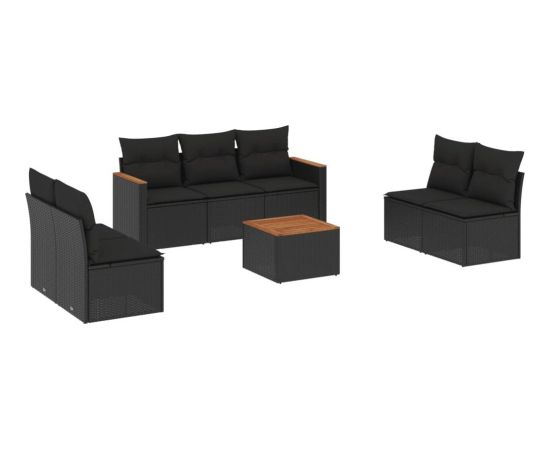 vidaXL 8-cz. zestaw wypoczynkowy do ogrodu, z poduszkami, czarny Dārza mēbeļu komplekti