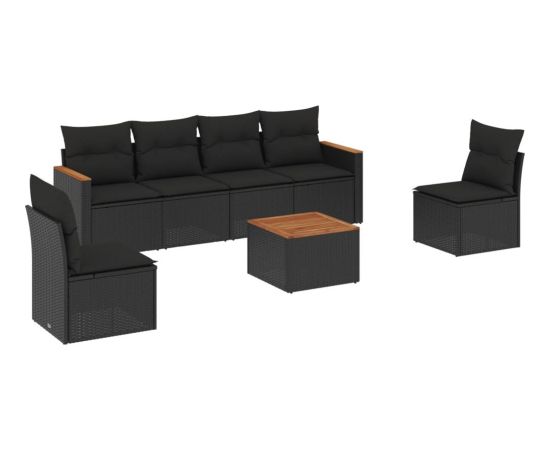 vidaXL 7-cz. zestaw wypoczynkowy do ogrodu, z poduszkami, czarny Dārza mēbeļu komplekti