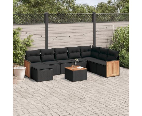 vidaXL 9-cz. zestaw wypoczynkowy do ogrodu, z poduszkami, czarny Dārza mēbeļu komplekti