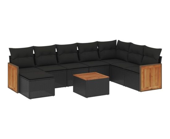 vidaXL 9-cz. zestaw wypoczynkowy do ogrodu, z poduszkami, czarny Dārza mēbeļu komplekti