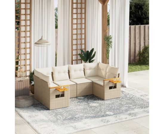 vidaXL 6-cz. zestaw mebli ogrodowych z poduszkami, beżowy, polirattan Dārza mēbeļu komplekti