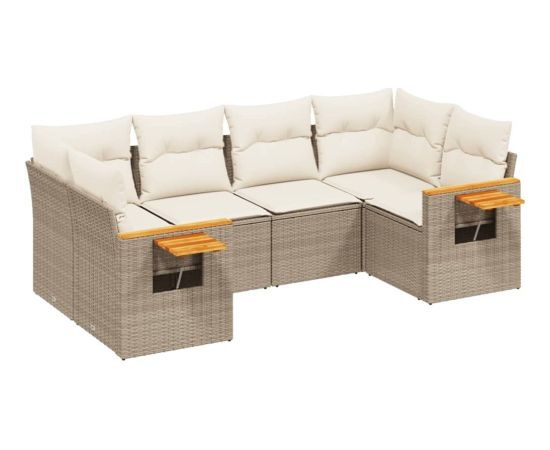 vidaXL 6-cz. zestaw mebli ogrodowych z poduszkami, beżowy, polirattan Dārza mēbeļu komplekti