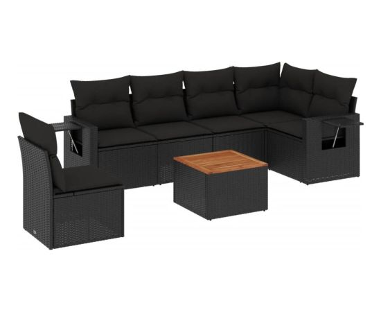 vidaXL 7-cz. zestaw wypoczynkowy do ogrodu, z poduszkami, czarny Dārza mēbeļu komplekti