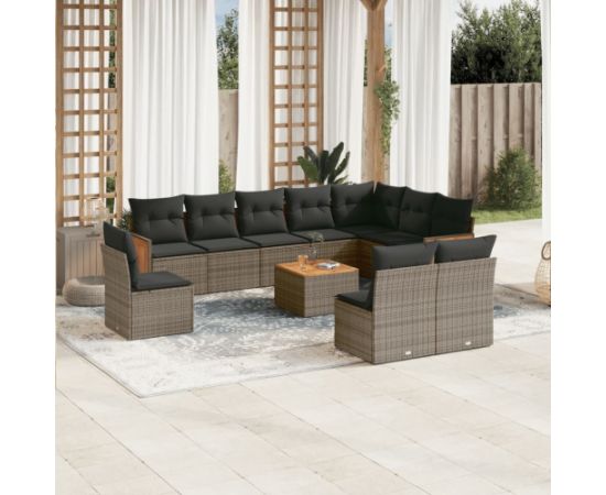 vidaXL 11-cz. zestaw mebli ogrodowych z poduszkami, szary rattan PE Dārza mēbeļu komplekti