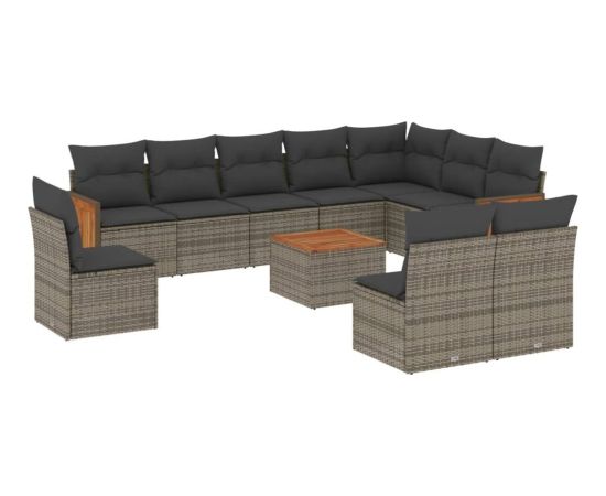 vidaXL 11-cz. zestaw mebli ogrodowych z poduszkami, szary rattan PE Dārza mēbeļu komplekti