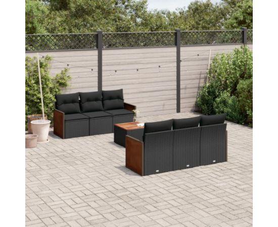 vidaXL 7-cz. zestaw wypoczynkowy do ogrodu, z poduszkami, czarny Dārza mēbeļu komplekti