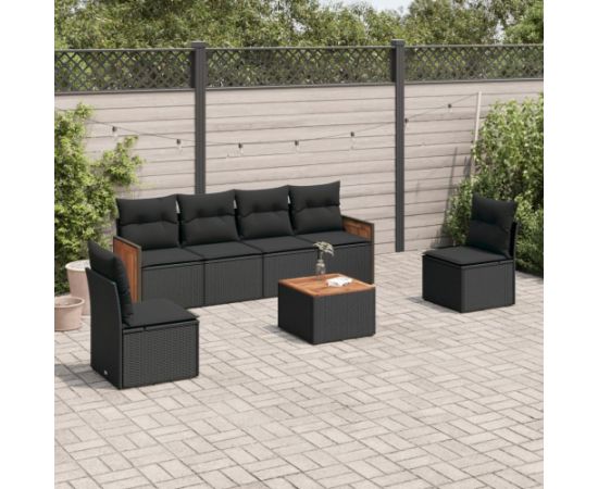 vidaXL 7-cz. zestaw wypoczynkowy do ogrodu, z poduszkami, czarny Dārza mēbeļu komplekti