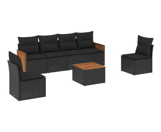 vidaXL 7-cz. zestaw wypoczynkowy do ogrodu, z poduszkami, czarny Dārza mēbeļu komplekti