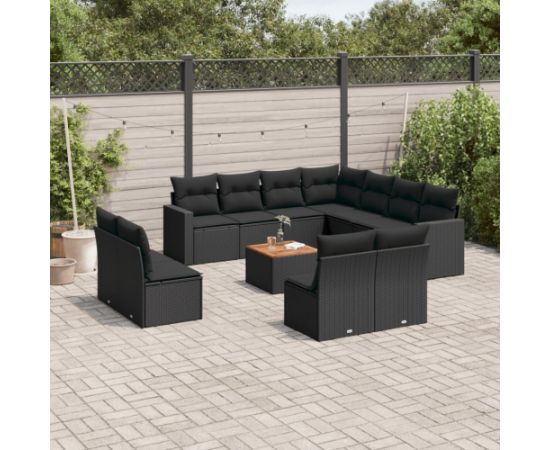 vidaXL 12-cz. zestaw mebli do ogrodu, z poduszkami, czarny, polirattan Dārza mēbeļu komplekti