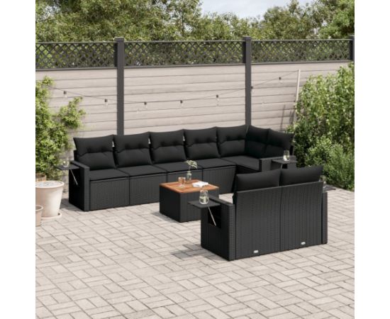 vidaXL 9-cz. zestaw wypoczynkowy do ogrodu, z poduszkami, czarny Dārza mēbeļu komplekti
