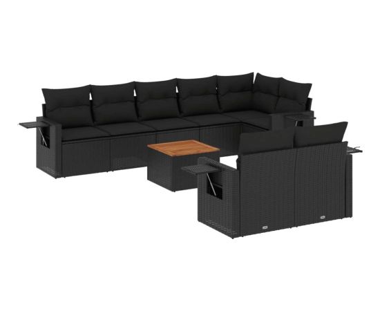 vidaXL 9-cz. zestaw wypoczynkowy do ogrodu, z poduszkami, czarny Dārza mēbeļu komplekti