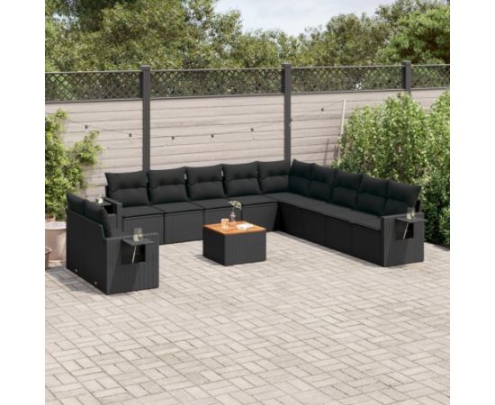 vidaXL 12-cz. zestaw mebli do ogrodu, z poduszkami, czarny, polirattan Dārza mēbeļu komplekti