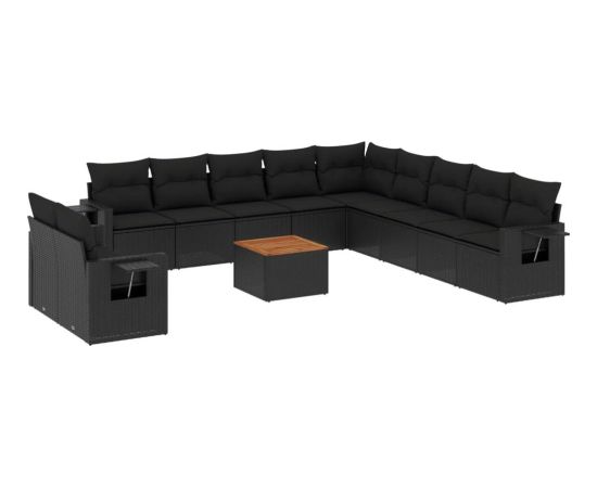 vidaXL 12-cz. zestaw mebli do ogrodu, z poduszkami, czarny, polirattan Dārza mēbeļu komplekti