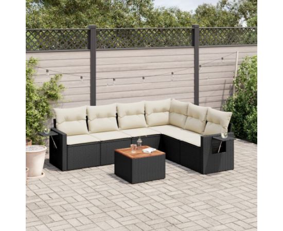 vidaXL 7-cz. zestaw wypoczynkowy do ogrodu, z poduszkami, czarny Dārza mēbeļu komplekti