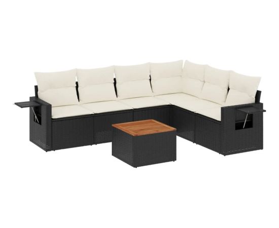 vidaXL 7-cz. zestaw wypoczynkowy do ogrodu, z poduszkami, czarny Dārza mēbeļu komplekti