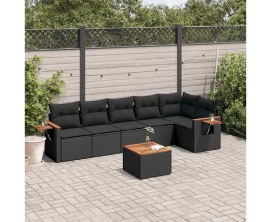 vidaXL 7-cz. zestaw wypoczynkowy do ogrodu, z poduszkami, czarny Dārza mēbeļu komplekti