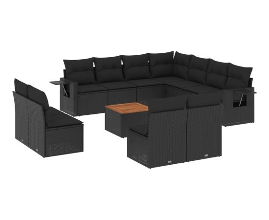 vidaXL 12-cz. zestaw mebli do ogrodu, z poduszkami, czarny, polirattan Dārza mēbeļu komplekti