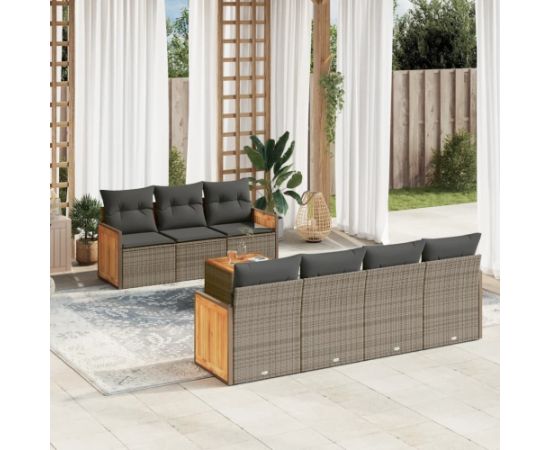 vidaXL 8-cz. zestaw mebli ogrodowych z poduszkami, szary, polirattan Dārza mēbeļu komplekti