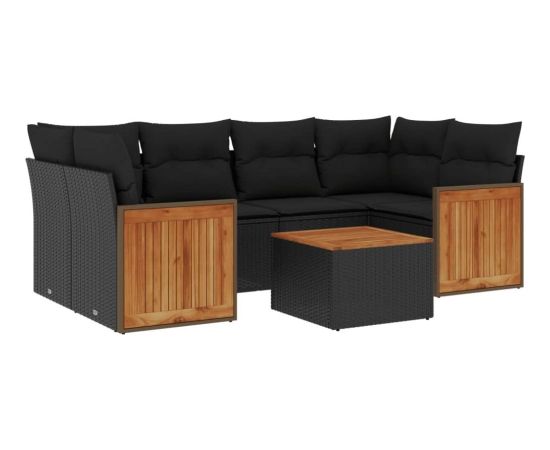 vidaXL 7-cz. zestaw wypoczynkowy do ogrodu, z poduszkami, czarny Dārza mēbeļu komplekti