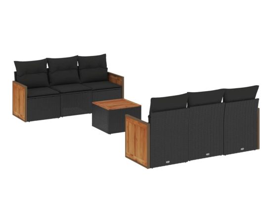 vidaXL 7-cz. zestaw wypoczynkowy do ogrodu, z poduszkami, czarny Dārza mēbeļu komplekti