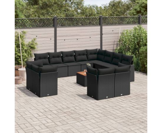 vidaXL 13-cz. zestaw mebli do ogrodu, poduszki, czarny, rattan PE Dārza mēbeļu komplekti
