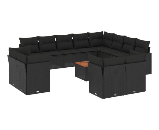 vidaXL 13-cz. zestaw mebli do ogrodu, poduszki, czarny, rattan PE Dārza mēbeļu komplekti