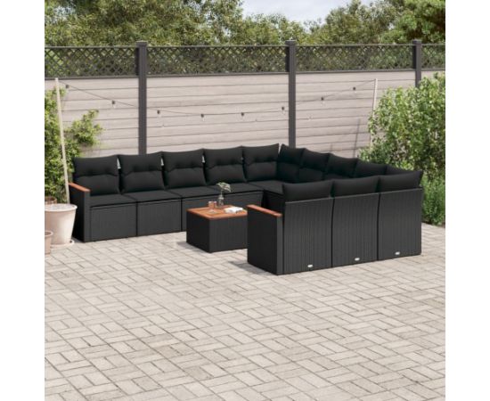vidaXL 12-cz. zestaw mebli do ogrodu, z poduszkami, czarny, polirattan Dārza mēbeļu komplekti