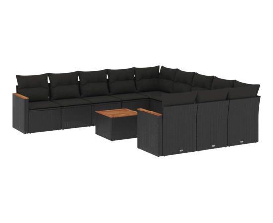 vidaXL 12-cz. zestaw mebli do ogrodu, z poduszkami, czarny, polirattan Dārza mēbeļu komplekti