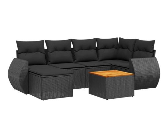 vidaXL 7-cz. zestaw wypoczynkowy do ogrodu, z poduszkami, czarny Dārza mēbeļu komplekti