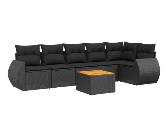 vidaXL 7-cz. zestaw wypoczynkowy do ogrodu, z poduszkami, czarny Dārza mēbeļu komplekti