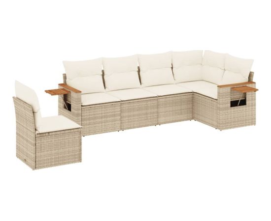 vidaXL 6-cz. zestaw mebli ogrodowych z poduszkami, beżowy, polirattan Dārza mēbeļu komplekti