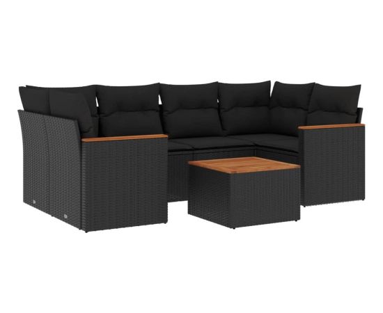 vidaXL 7-cz. zestaw wypoczynkowy do ogrodu, z poduszkami, czarny Dārza mēbeļu komplekti