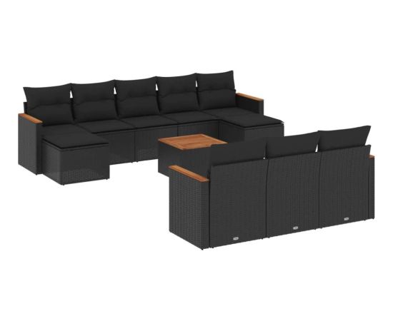 vidaXL 11-cz. zestaw wypoczynkowy do ogrodu, poduszki czarny rattan PE Dārza mēbeļu komplekti