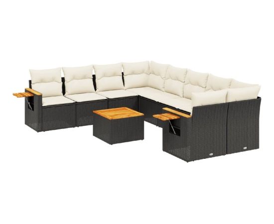 vidaXL 9-cz. zestaw wypoczynkowy do ogrodu, z poduszkami, czarny Dārza mēbeļu komplekti